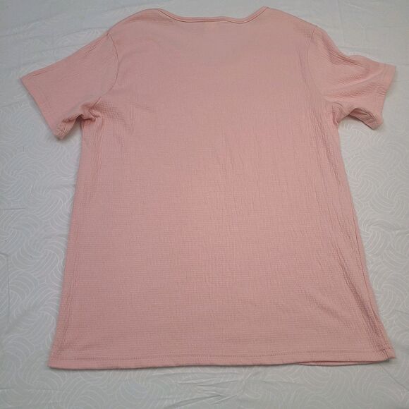 Sara Morgan Light Pink ribbed knit Short Sleeve top, likely a silk and rayon - Picture 4 of 4
